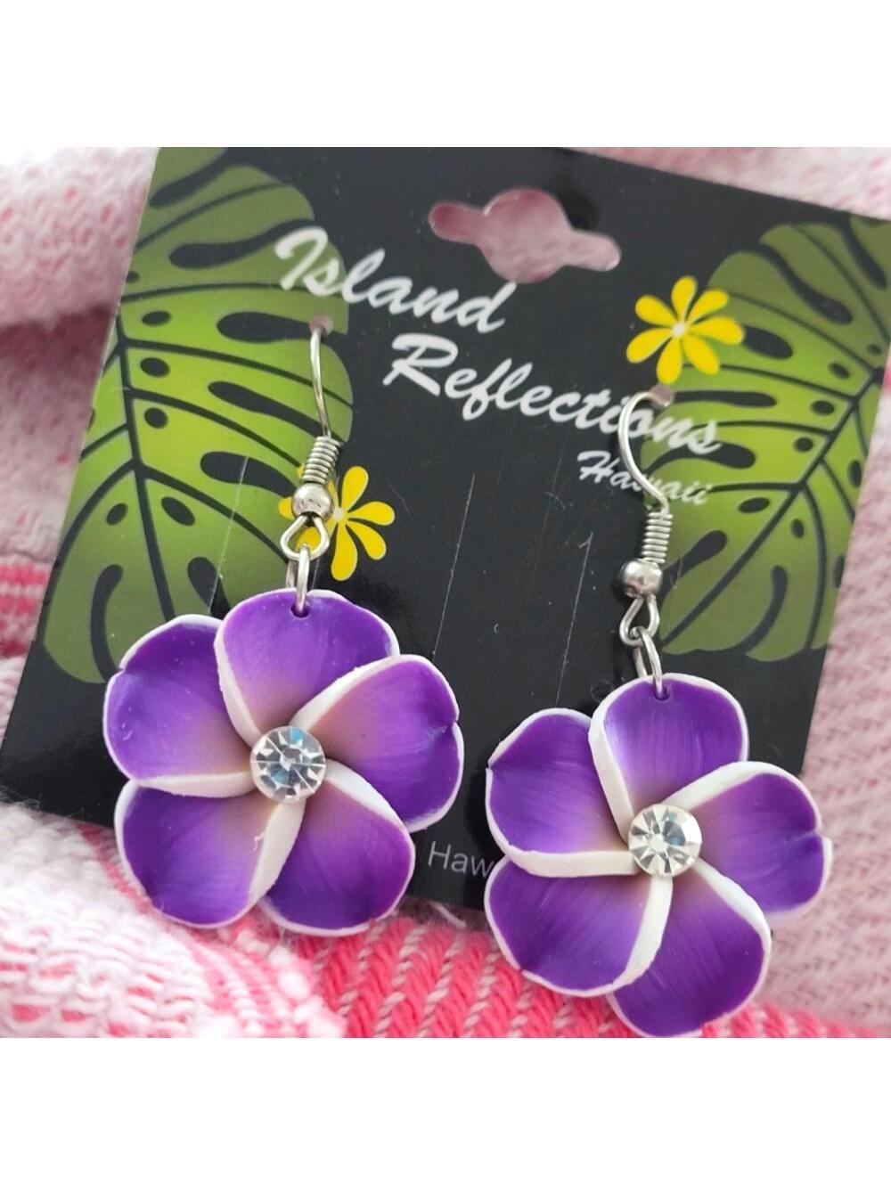 Island Reflections Hawaii Purple  Embellished Floral Hook Earrings NWT